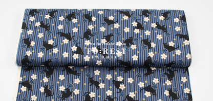 cotton - Sakura Strip cat fabric Navy