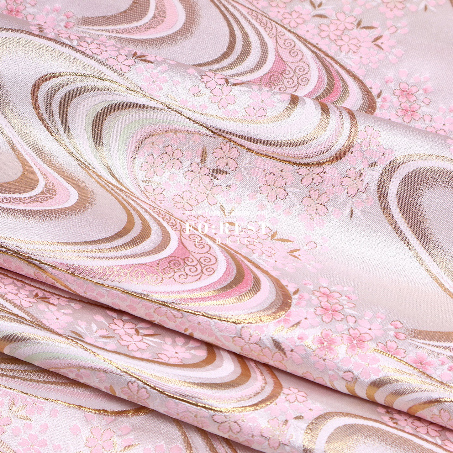 Gold Brocade - Sakura river Milky Gray fabric