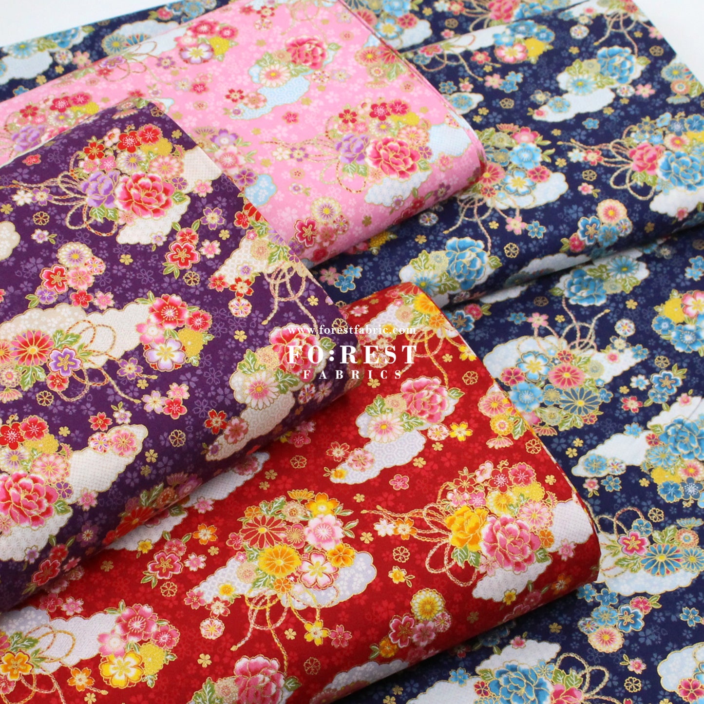 cotton - Decorative Sakura Cloud fabric Blue