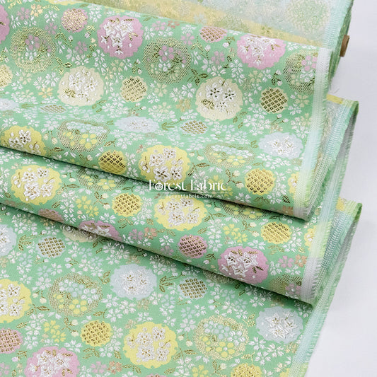 Gold Brocade - Yukiwa Snow lotus fabric Green