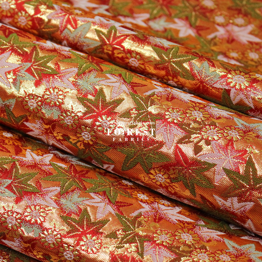 Gold Brocade - Maple fabric Red
