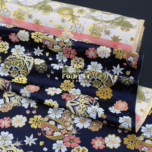 Gold Brocade - sakura ball fabric Navy