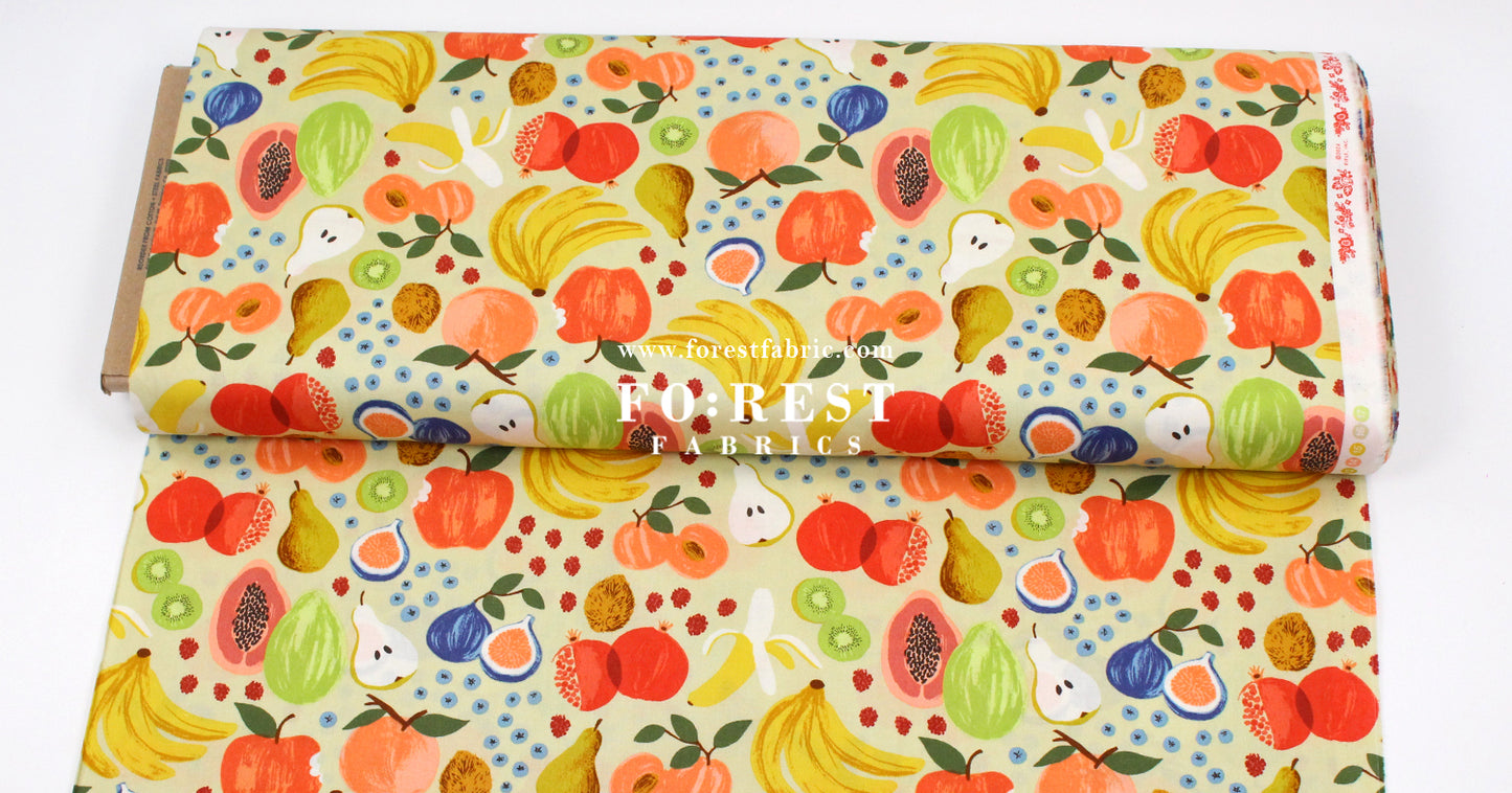 cotton - orchard Fruit Stand - Cream fabric