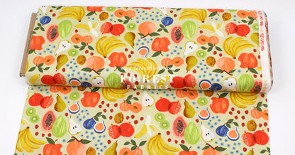 cotton - orchard Fruit Stand - Cream fabric