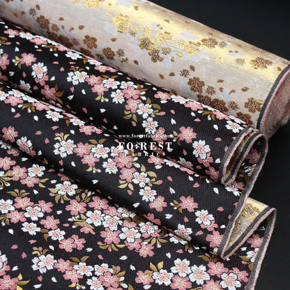 Gold Brocade - Flowing Sakura fabric Black