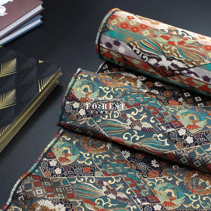 Gold Brocade - Phoenix fabric BlueGreen