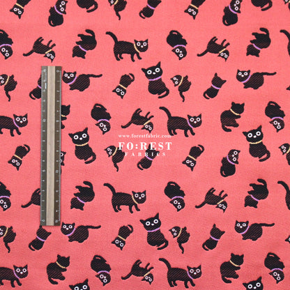 Gold Brocade - cats fabric Lightred