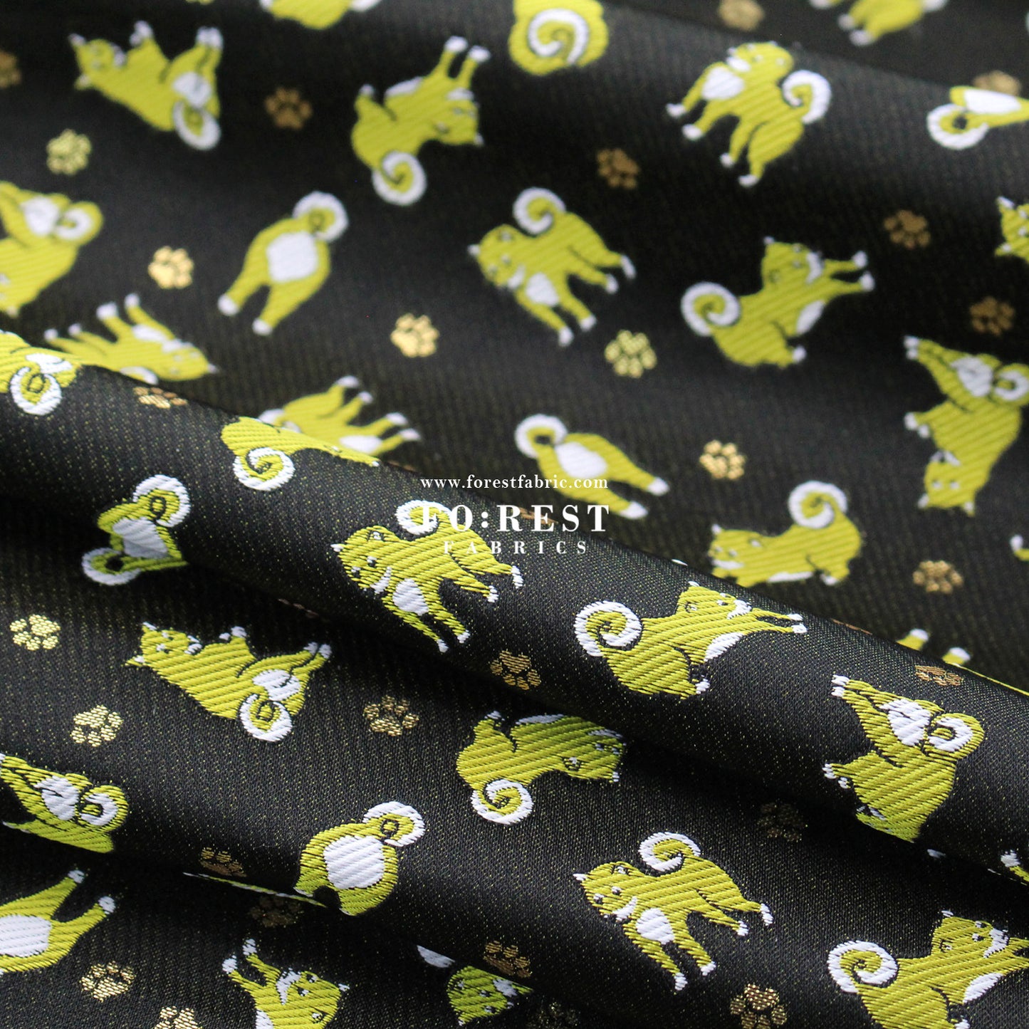 Gold Brocade - Shiba inu Dogs fabric Blacklime