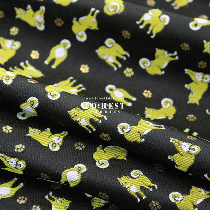Gold Brocade - Shiba inu Dogs fabric Blacklime