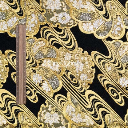 Gold Brocade - Shimmering Currents Floral fabric Black