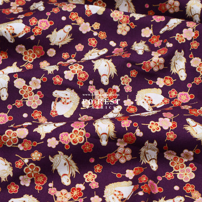 cotton - Plum Blossom Horse with metallic fabric
