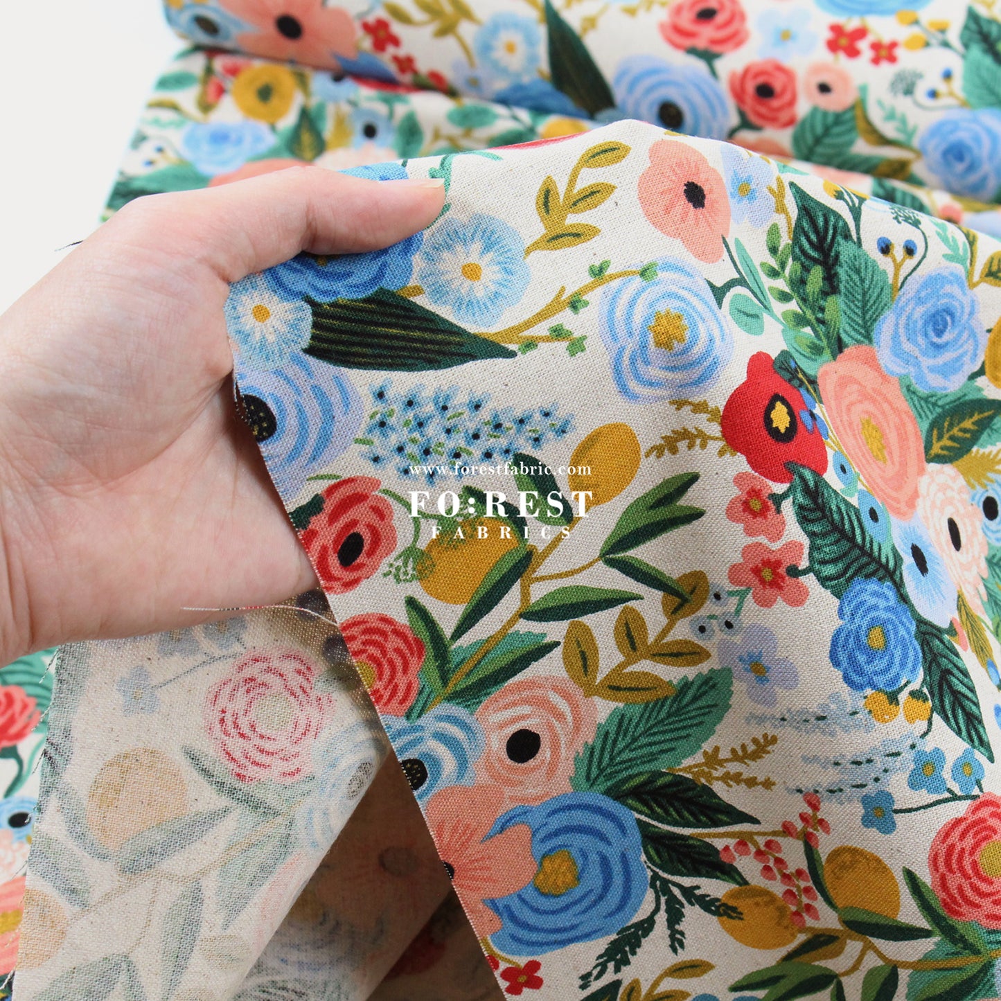 cotton Linen Canvas - Garden Party Juliet Rose fabric Blue