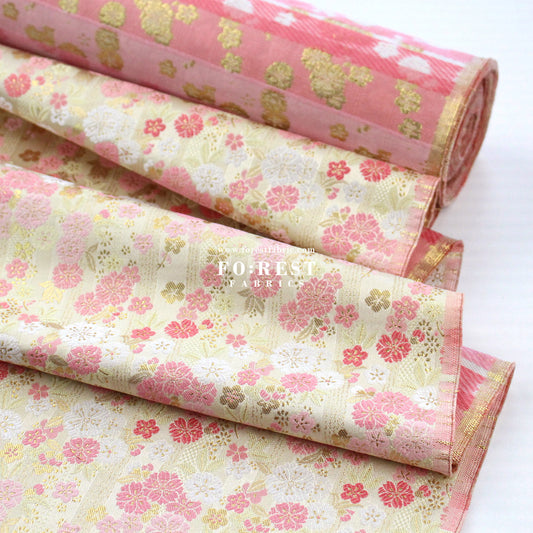 Gold Brocade - Raining sakura flower fabric