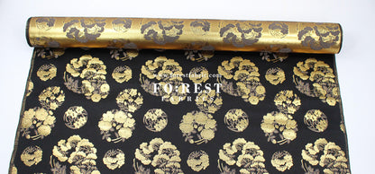 Gold Brocade - Pine Phoenix fabric Black