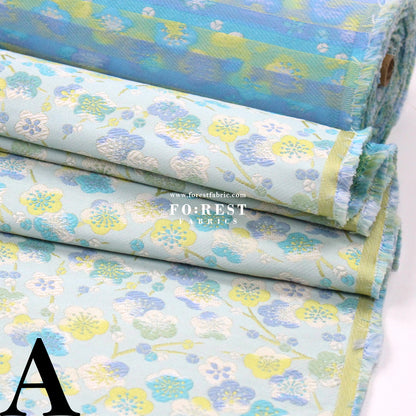 Gold Brocade - Sakura River Flower fabric Mint/Purple