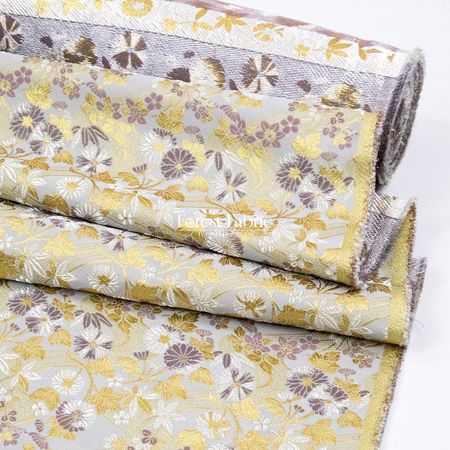 Gold Brocade - Zen Garden fabric Milky Gray