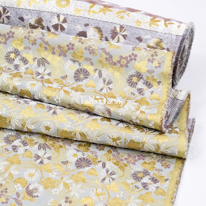 Gold Brocade - Zen Garden fabric Milky Gray