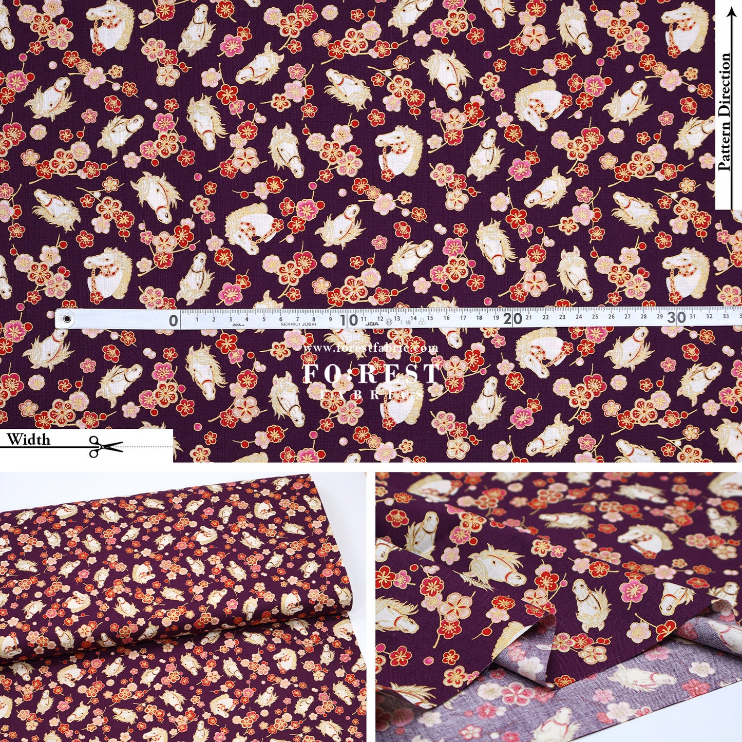 cotton - Plum Blossom Horse with metallic fabric