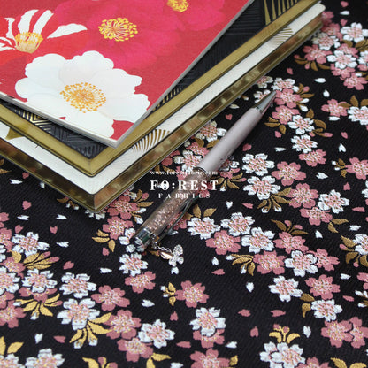 Gold Brocade - Flowing Sakura fabric Black