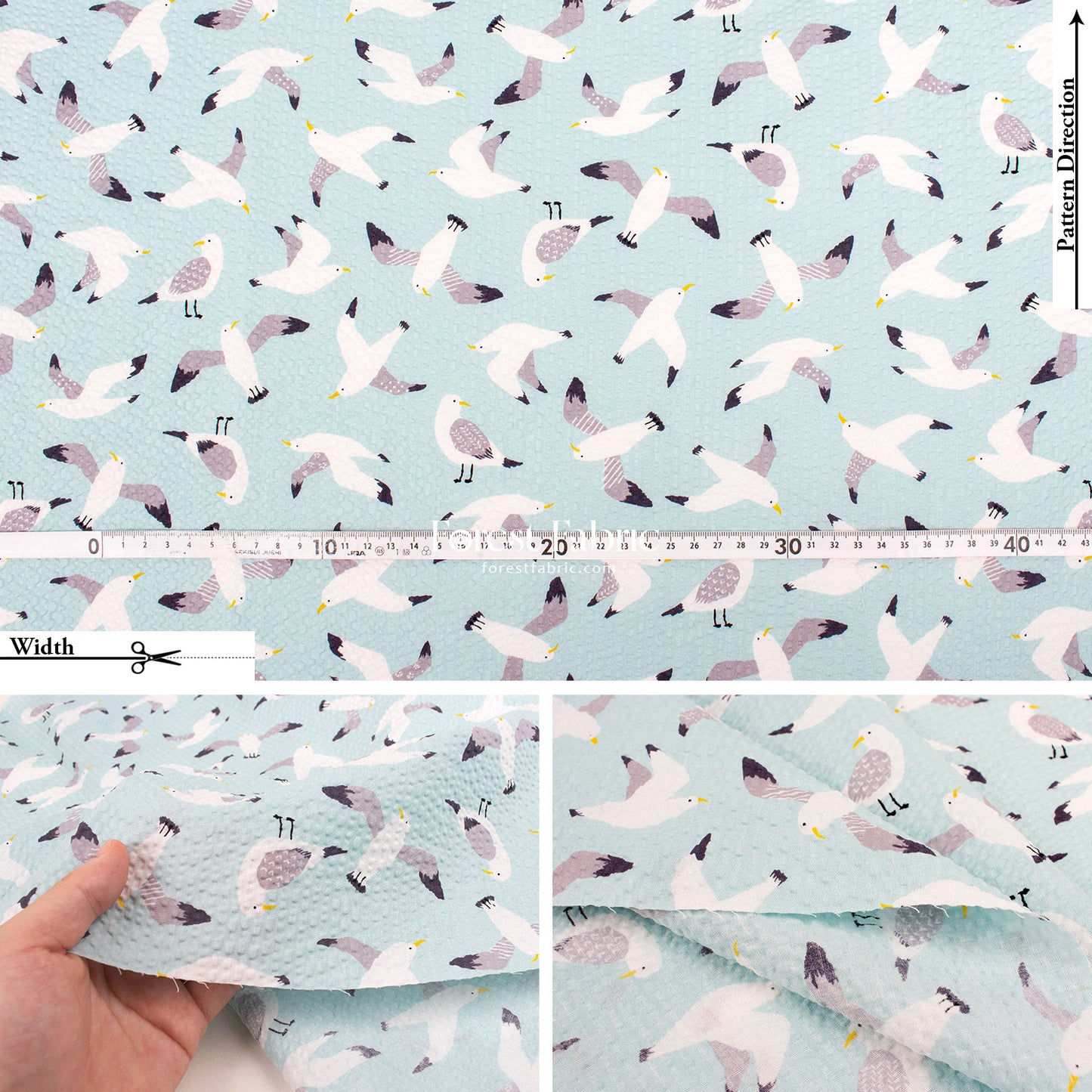 Seersucker cotton - Seagull fabric