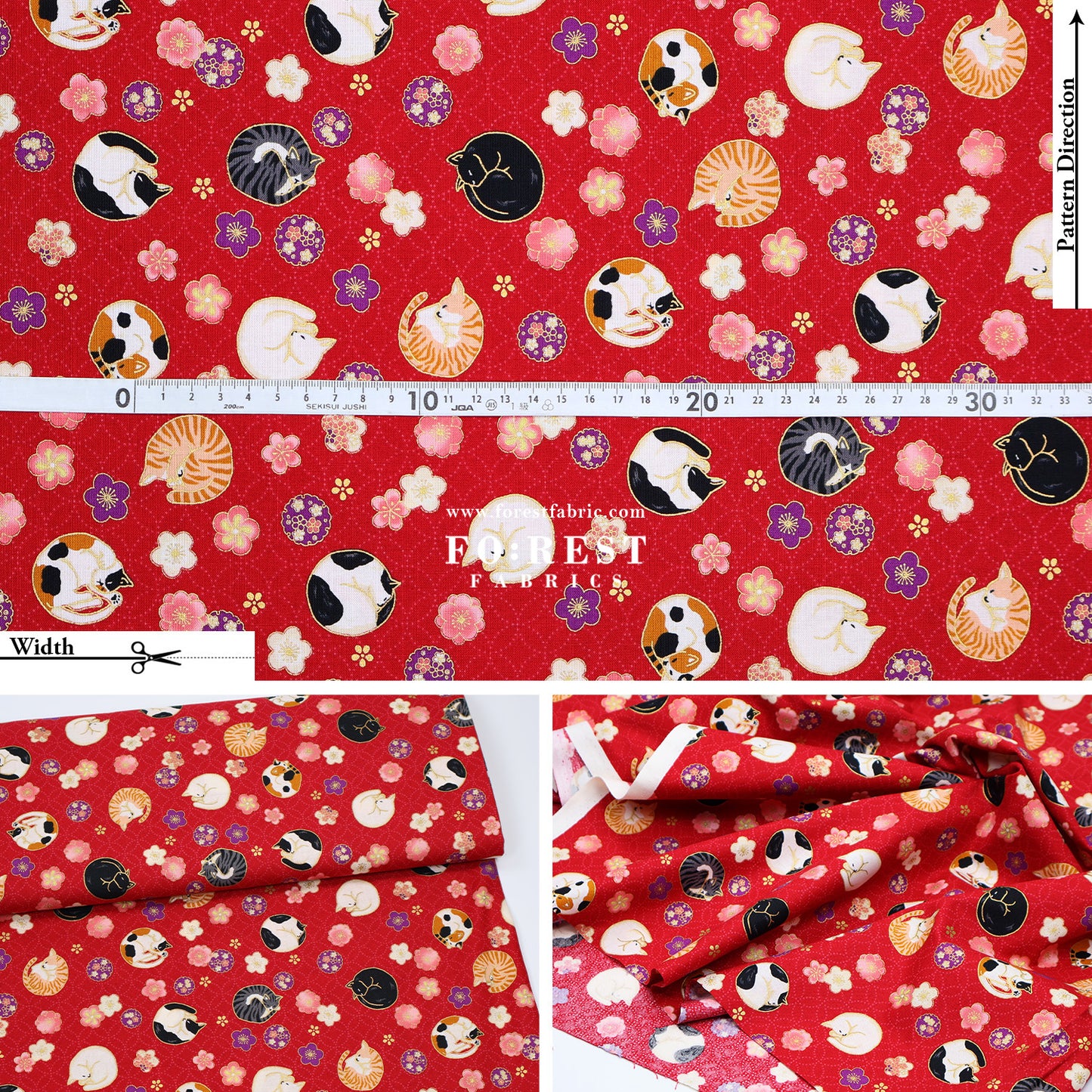 cotton - Lazy Cats with metallic fabric