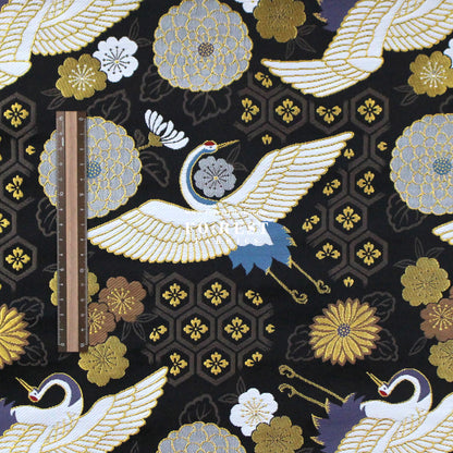 Gold Brocade - Crane fabric Black