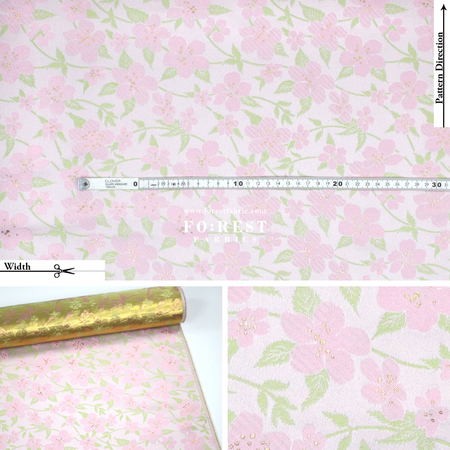 Gold Brocade - sakura fabric Light Pink