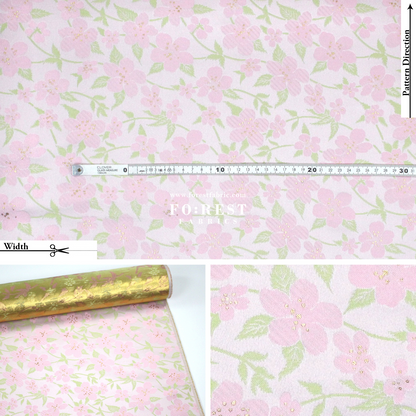 Gold Brocade - sakura fabric Light Pink