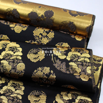 Gold Brocade - Pine Phoenix fabric Black