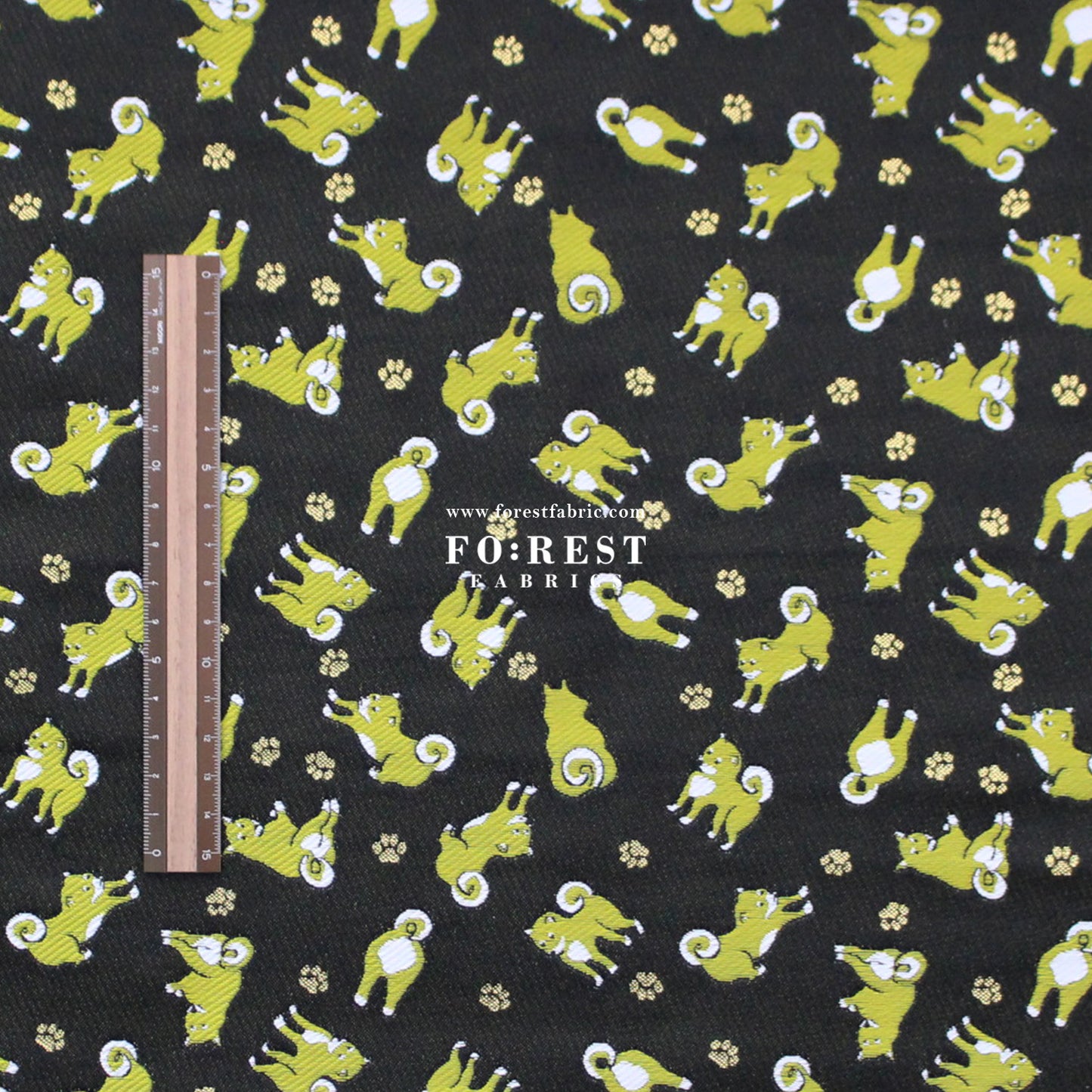 Gold Brocade - Shiba inu Dogs fabric Blacklime