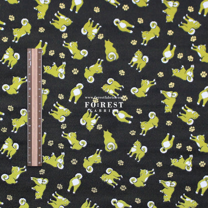 Gold Brocade - Shiba inu Dogs fabric Blacklime