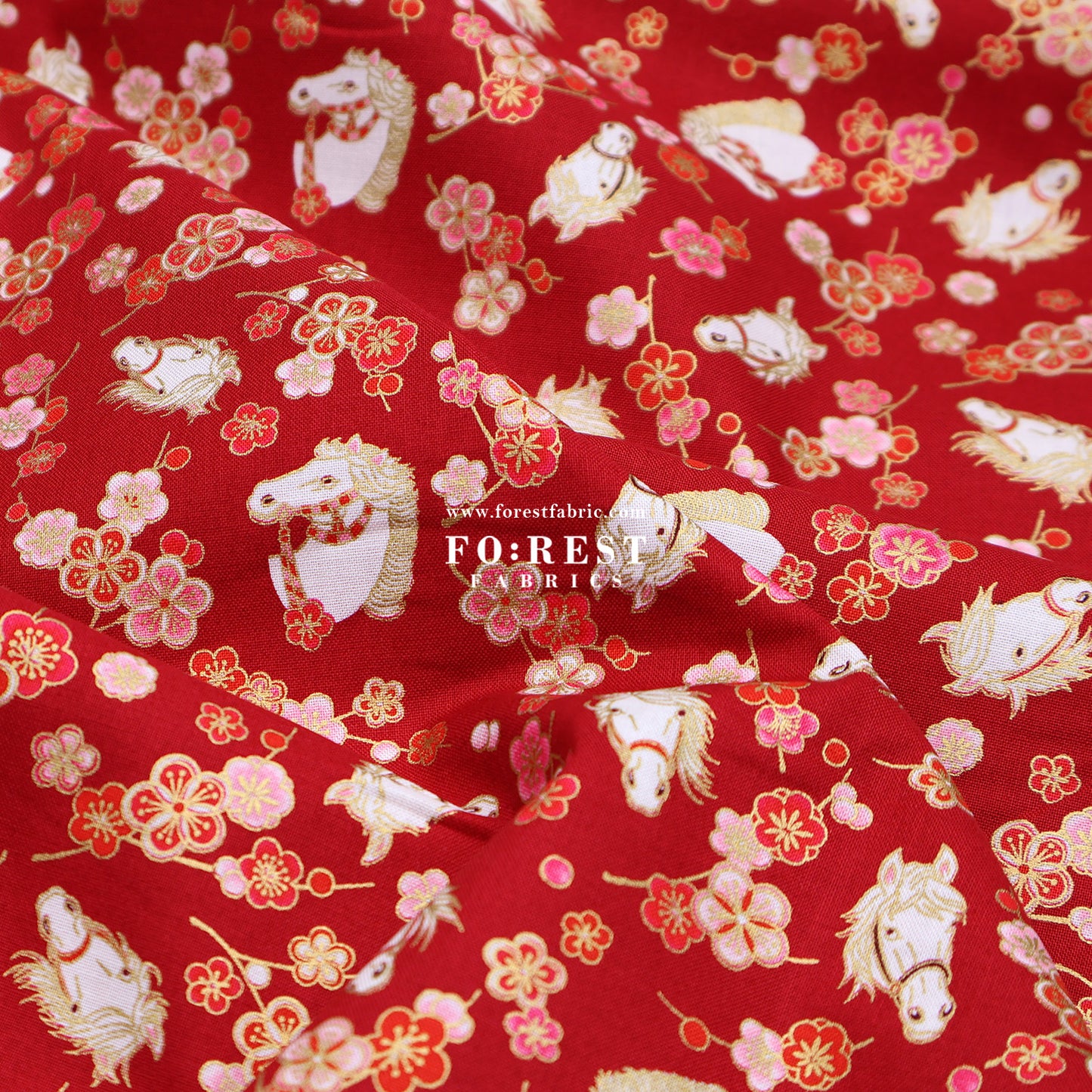 cotton - Plum Blossom Horse with metallic fabric
