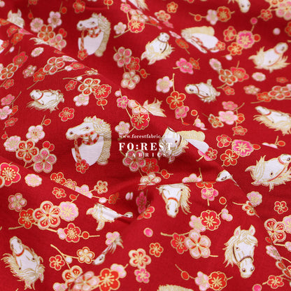 cotton - Plum Blossom Horse with metallic fabric