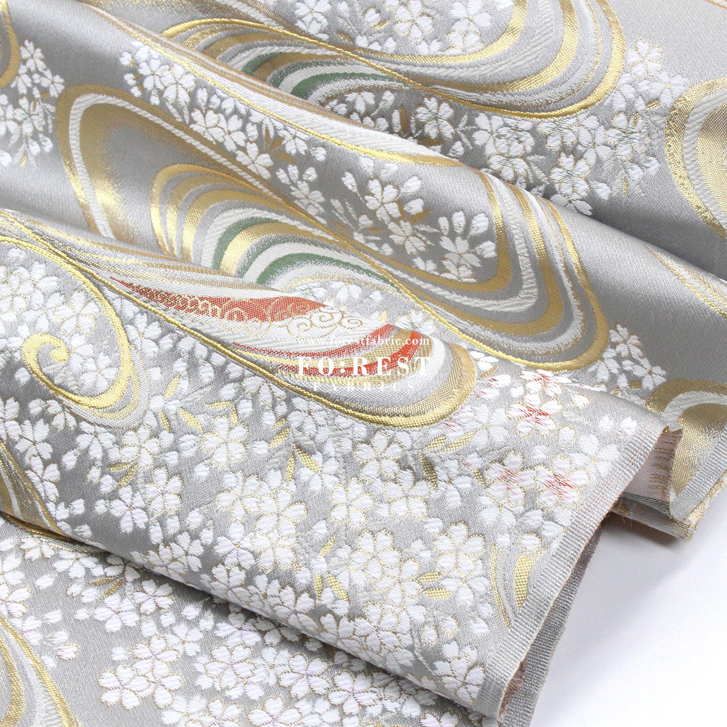 Gold Brocade - Sakura river Milky Gray fabric