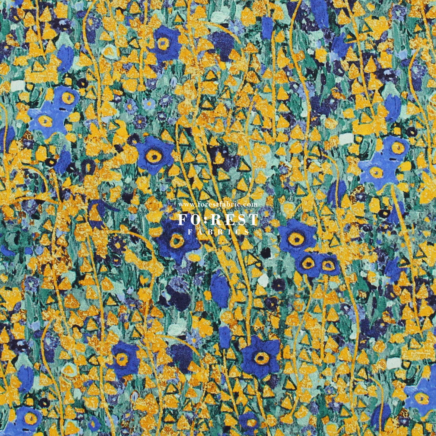 cotton - Gustav Klimt Flower Metallic fabric cobalt
