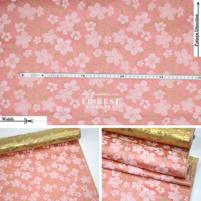 Gold Brocade - sakura fabric Pink