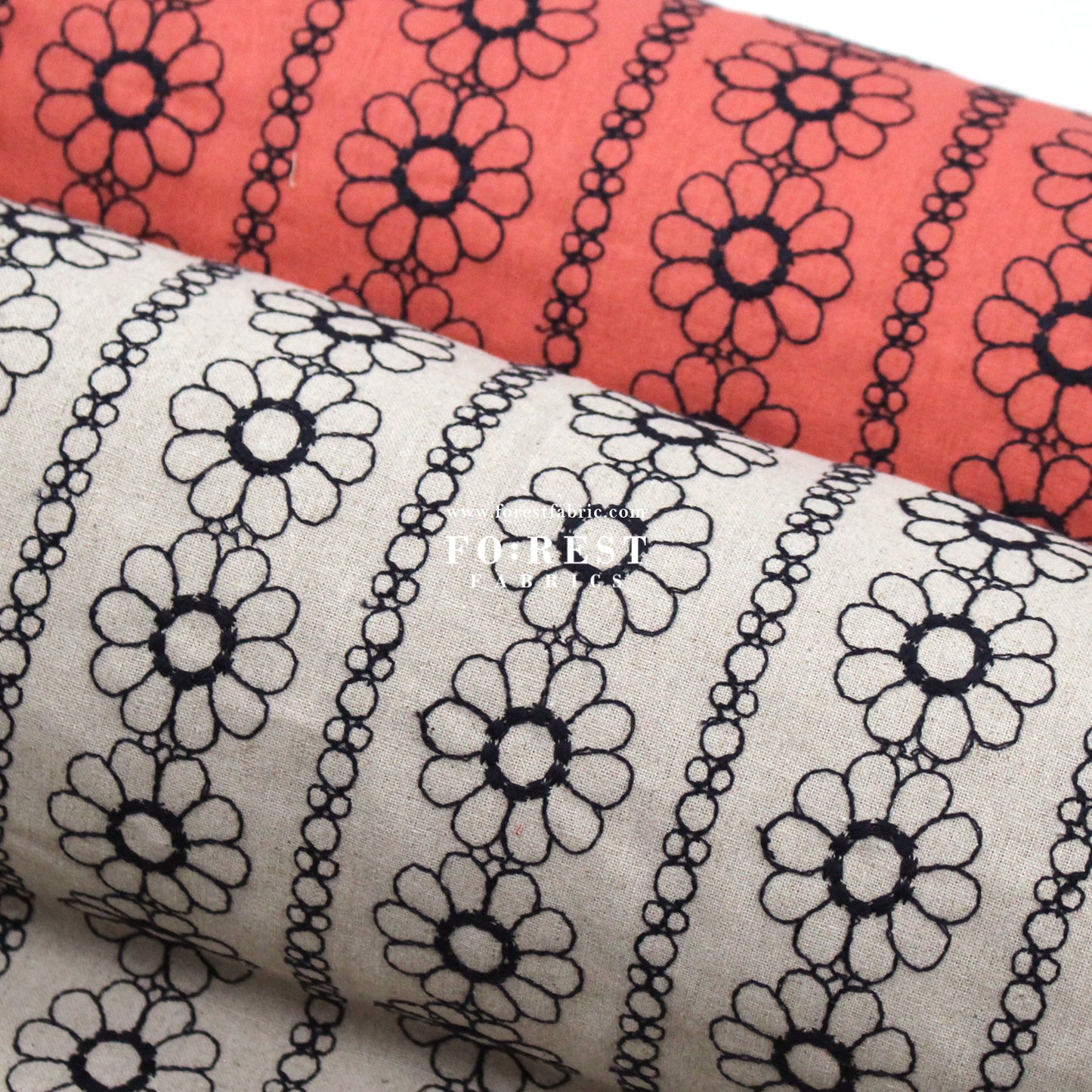 embroidery cotton Linen - Daisy Flower fabric Natural