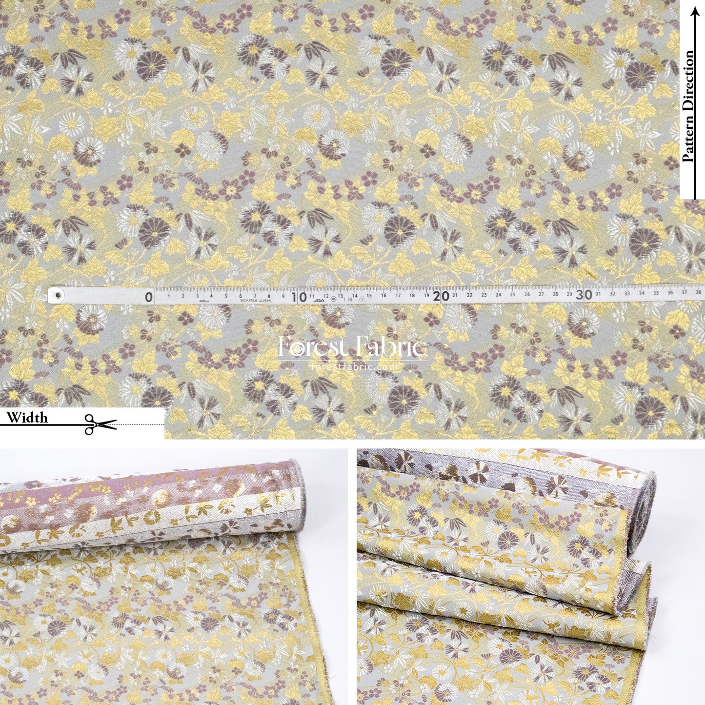 Gold Brocade - Zen Garden fabric Milky Gray