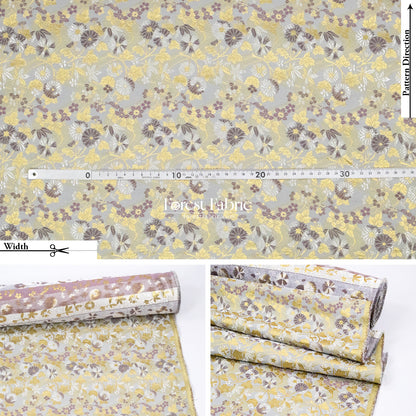 Gold Brocade - Zen Garden fabric Milky Gray