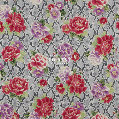 cotton - Sanke Peony金彩白蛇 fabric Gray