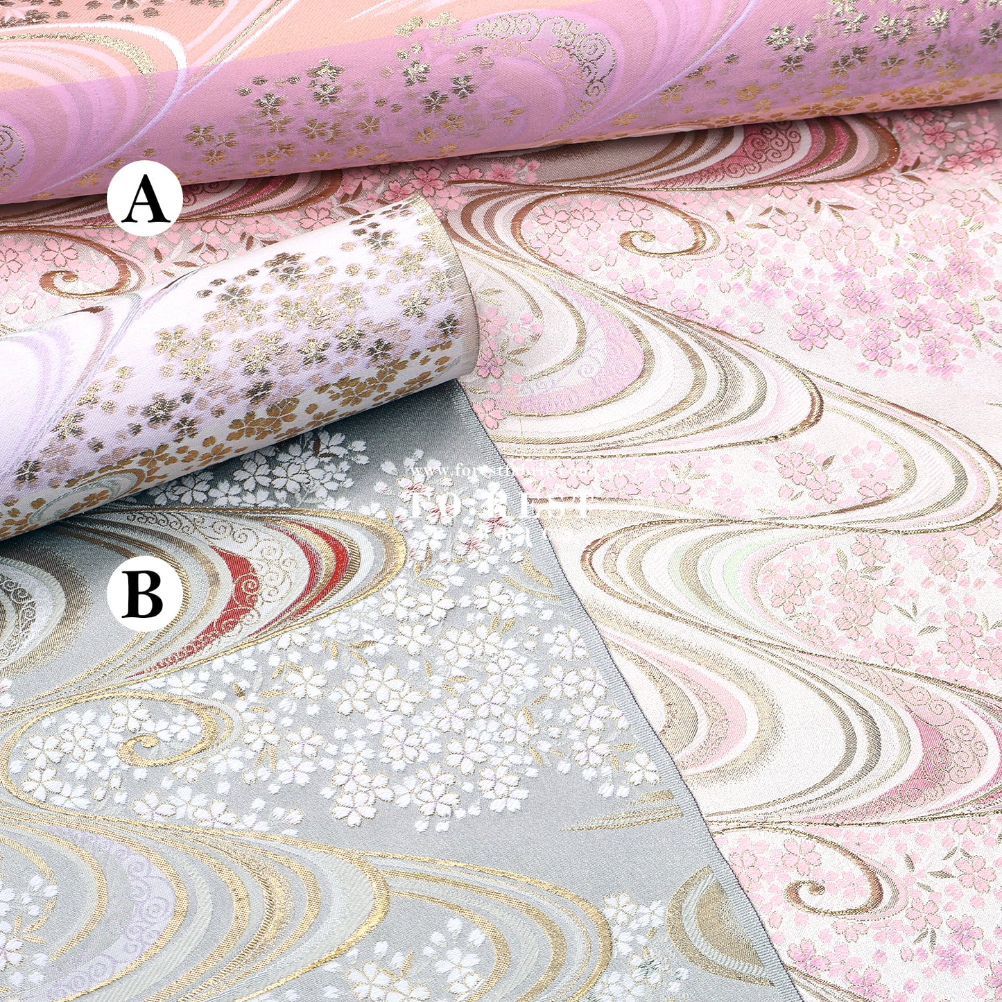 Gold Brocade - Sakura river Milky Gray fabric