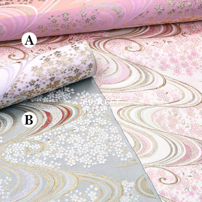 Gold Brocade - Sakura river Milky Gray fabric