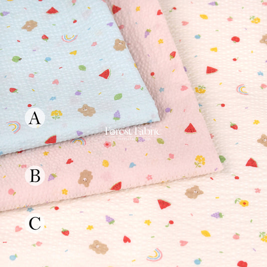 Seersucker cotton  - Fruit Teddy Bear fabric 泡泡棉