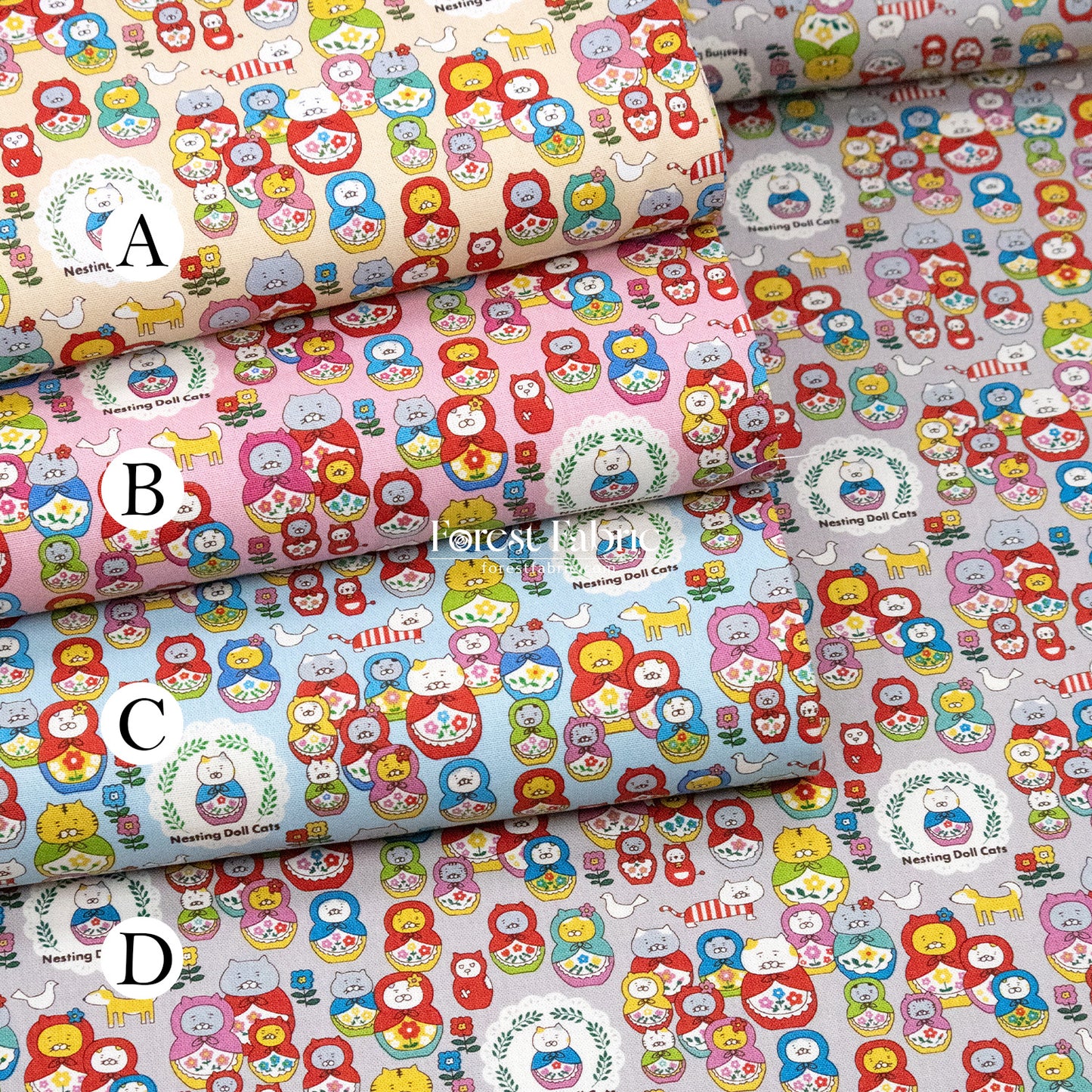 Canvas - The Nesting Doll Cats fabric