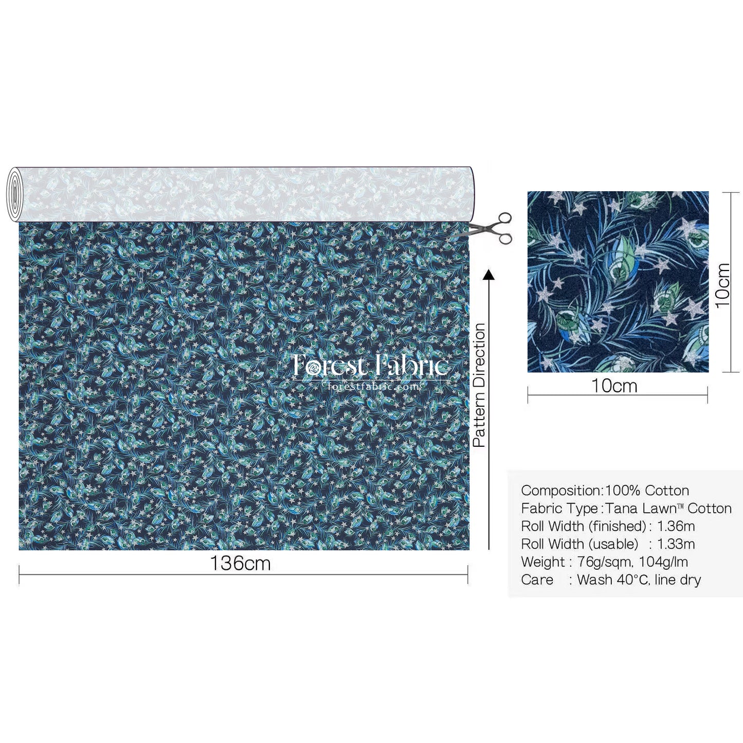 Liberty of London (Cotton Tana Lawn Fabric) - Festive Plume Star