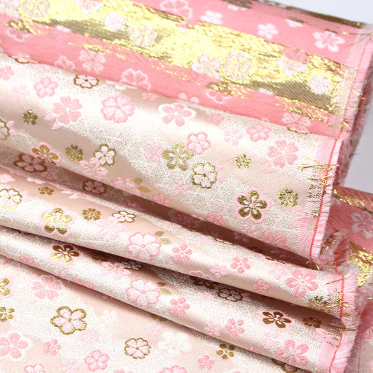 Gold Brocade - sakura fabric Pink