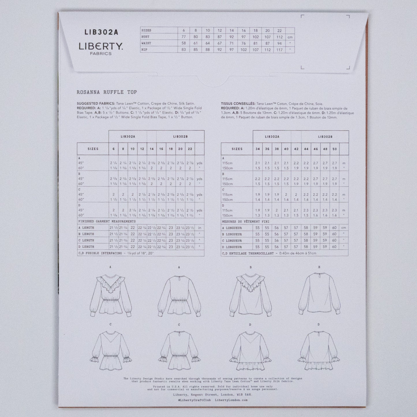 Rosanna Ruffle Top Ladies Set - Liberty Paper pattern