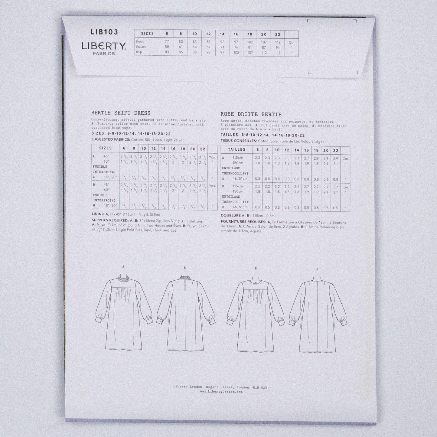 Bertie Shift Dress Ladies Set - Liberty Paper pattern - FO:REST Fabric 布恩堂Liberty fabrictana lawnjapanese fabricykk zipper