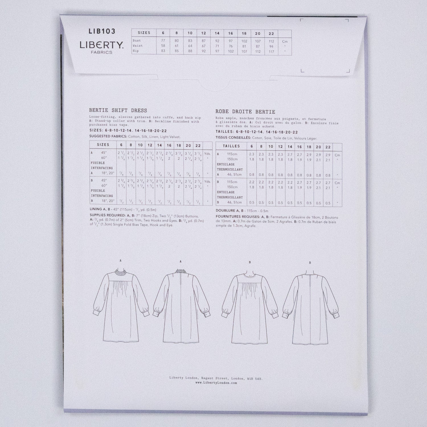 Bertie Shift Dress Ladies Set - Liberty Paper pattern - FO:REST Fabric 布恩堂Liberty fabrictana lawnjapanese fabricykk zipper