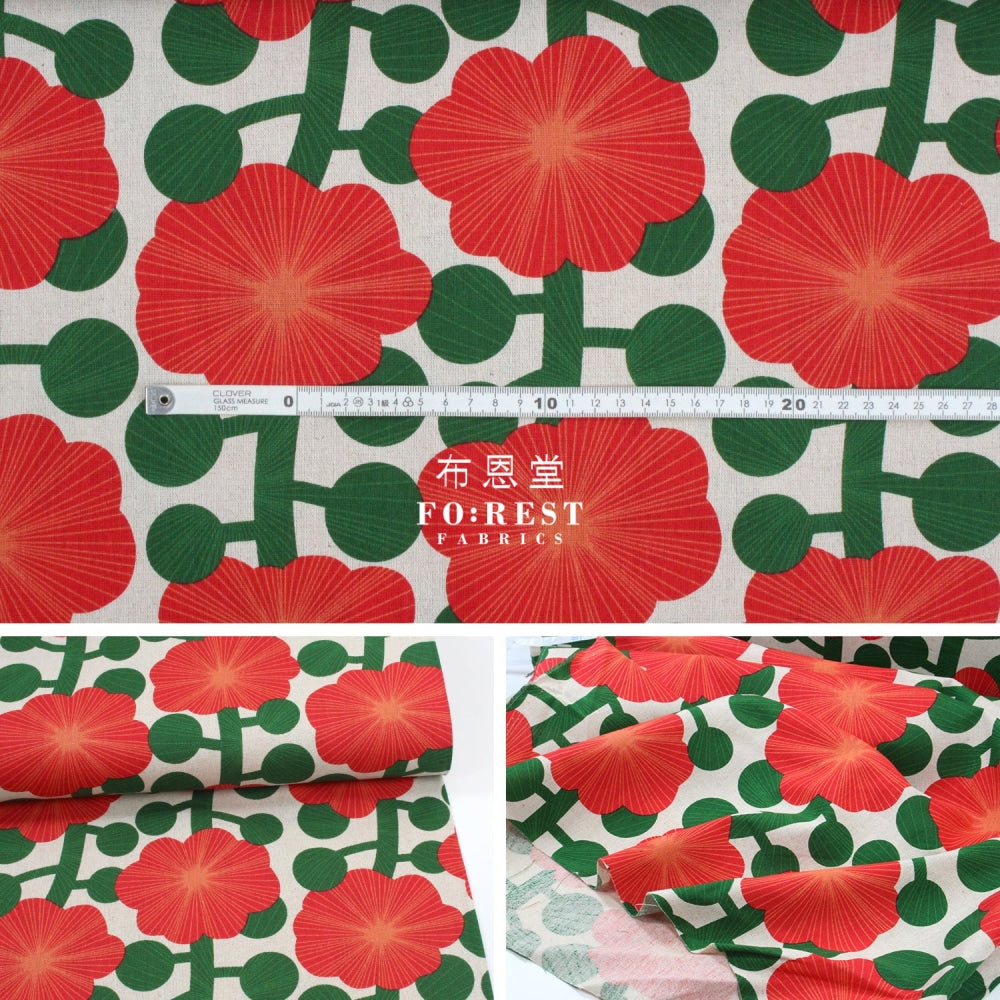 Canvas - Diagonal Flower Fabric Red Cotton Linen Canvas